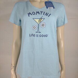NWT Life is Good blue V-Neck Momtini short sleeve crusher tee ladies Small